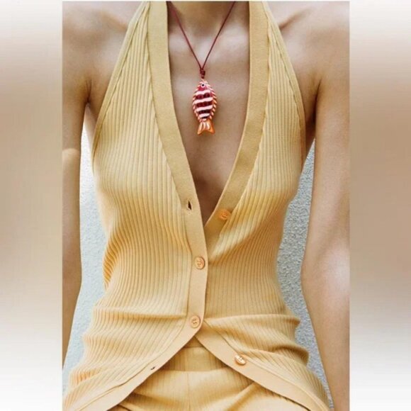 ZARA RIBBED HALTER VEST - Picture 1 of 4